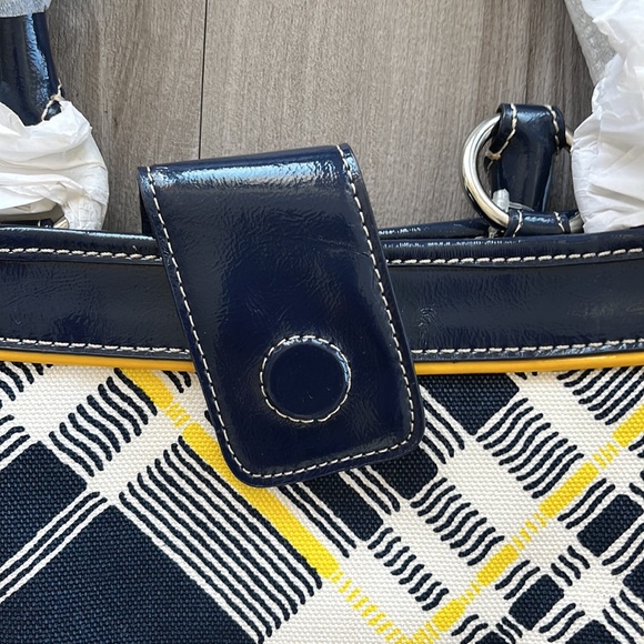 💛NWT💙 TALBOTS Quilted Tartan Plaid Tote Bag Navy Blue Yellow - Picture 6 of 14